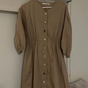 Elegant Khaki midi puff sleeves long dress Japanese brand